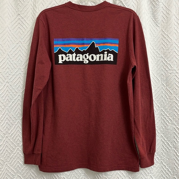 Patagonia Long Sleeve Logo Shirt Size Small Red Burgundy - Picture 2 of 4